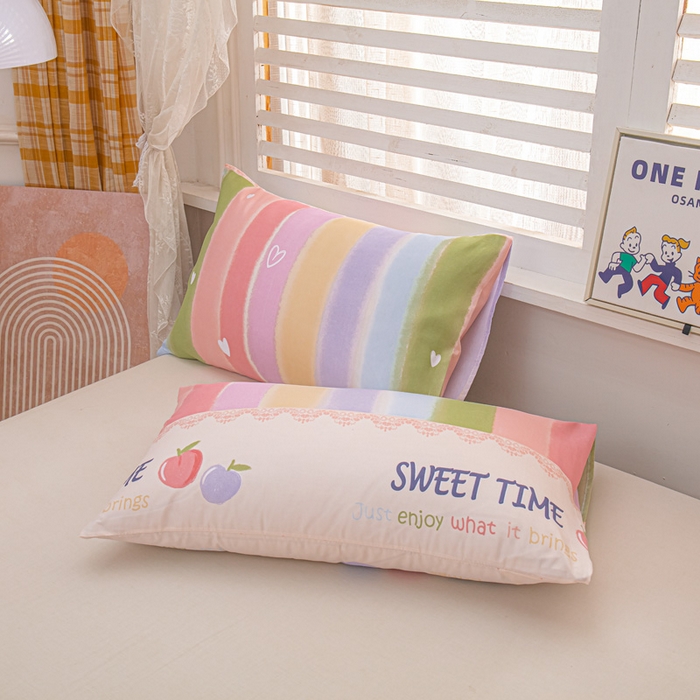 91家纺网 家纺一手货源 找家纺 莎臣豹 2026新款水洗棉磨毛印花简约风单品被套 彩虹桃桃