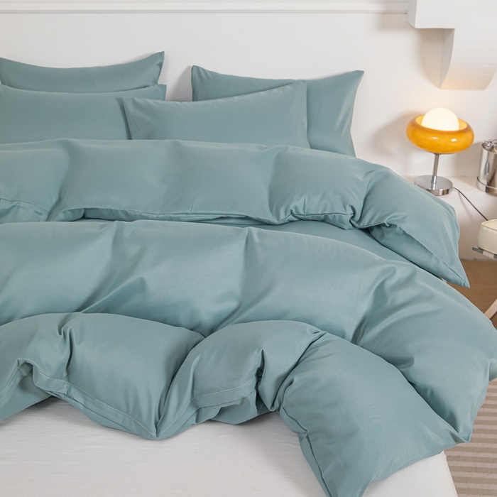 91家纺网 家纺一手货源 找家纺 莎臣豹 2026新款水洗棉磨毛印花简约风单品被套 豆绿