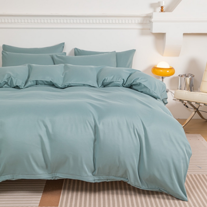 91家纺网 家纺一手货源 找家纺 莎臣豹 2026新款水洗棉磨毛印花简约风单品被套 豆绿