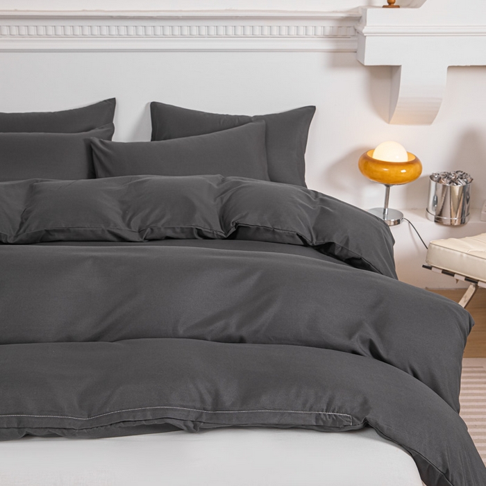 91家纺网 家纺一手货源 找家纺 莎臣豹 2026新款水洗棉磨毛印花简约风单品被套 高雅灰