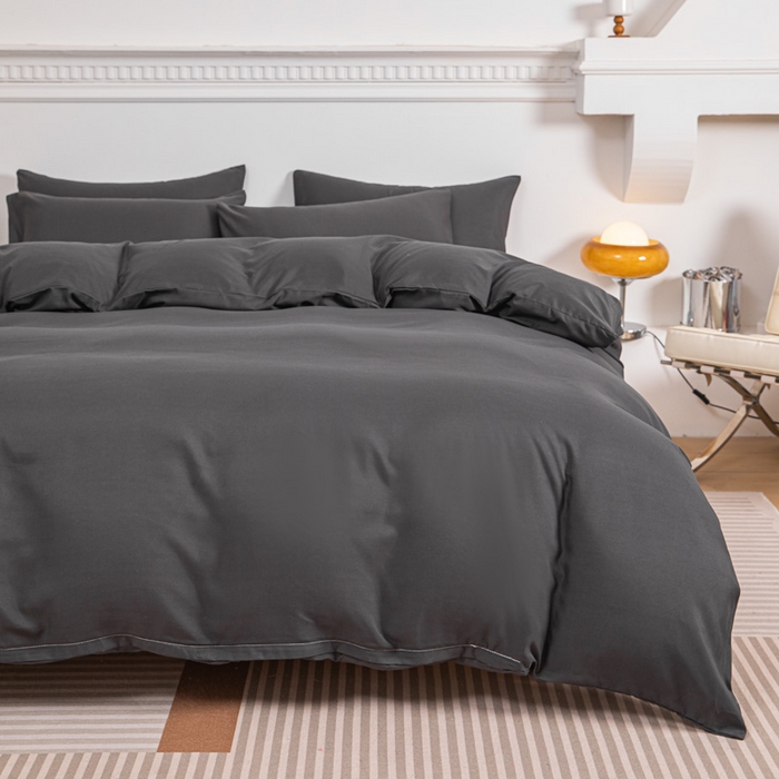 91家纺网 家纺一手货源 找家纺 莎臣豹 2026新款水洗棉磨毛印花简约风单品被套 高雅灰