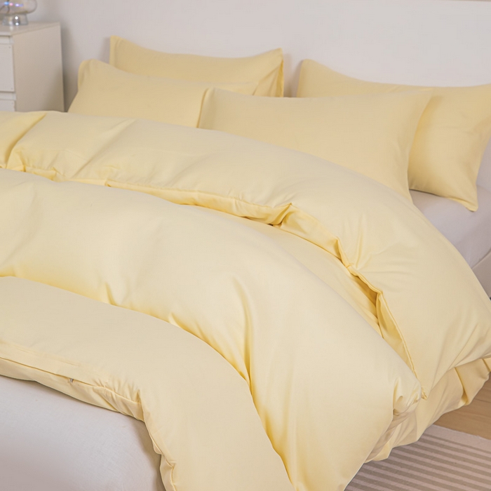 91家纺网 家纺一手货源 找家纺 莎臣豹 2026新款水洗棉磨毛印花简约风单品被套 嫩黄