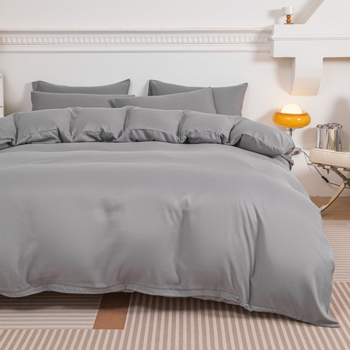 91家纺网 家纺一手货源 找家纺 莎臣豹 2026新款水洗棉磨毛印花简约风单品被套 绅士灰（浅灰）