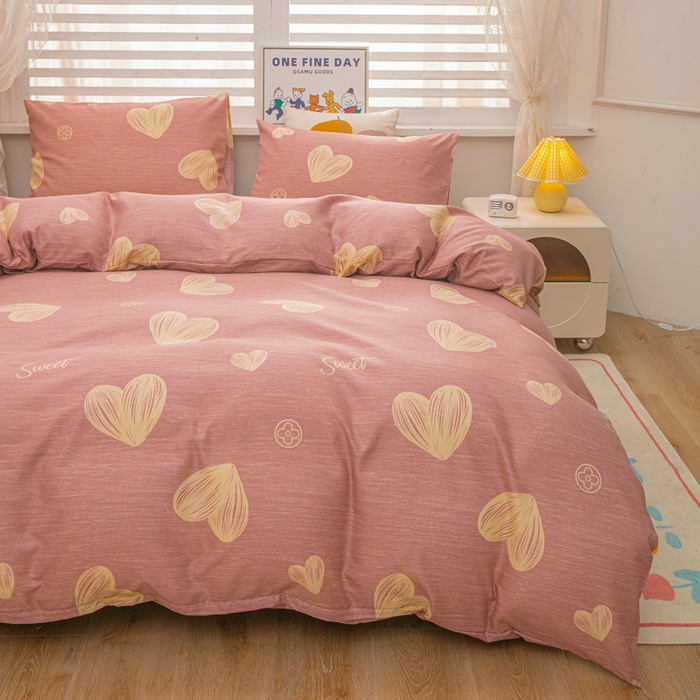 91家纺网 家纺一手货源 找家纺 莎臣豹 2026新款水洗棉磨毛印花简约风单品被套 甜蜜的心