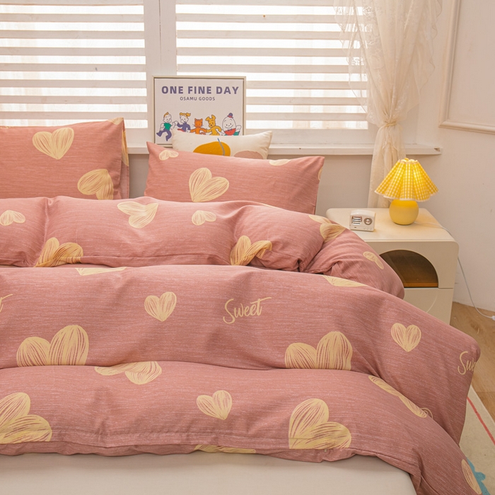 91家纺网 家纺一手货源 找家纺 莎臣豹 2026新款水洗棉磨毛印花简约风单品被套 甜蜜的心