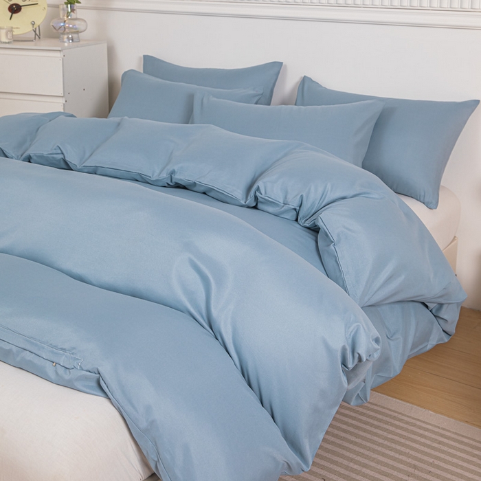 91家纺网 家纺一手货源 找家纺 莎臣豹 2026新款水洗棉磨毛印花简约风单品被套 雾霾蓝