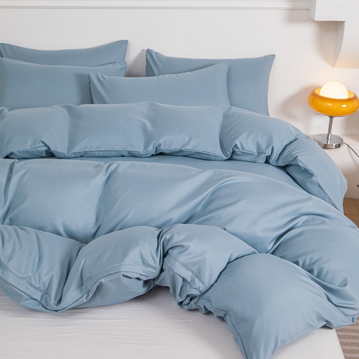 91家纺网 家纺一手货源 找家纺 莎臣豹 2026新款水洗棉磨毛印花简约风单品被套 雾霾蓝