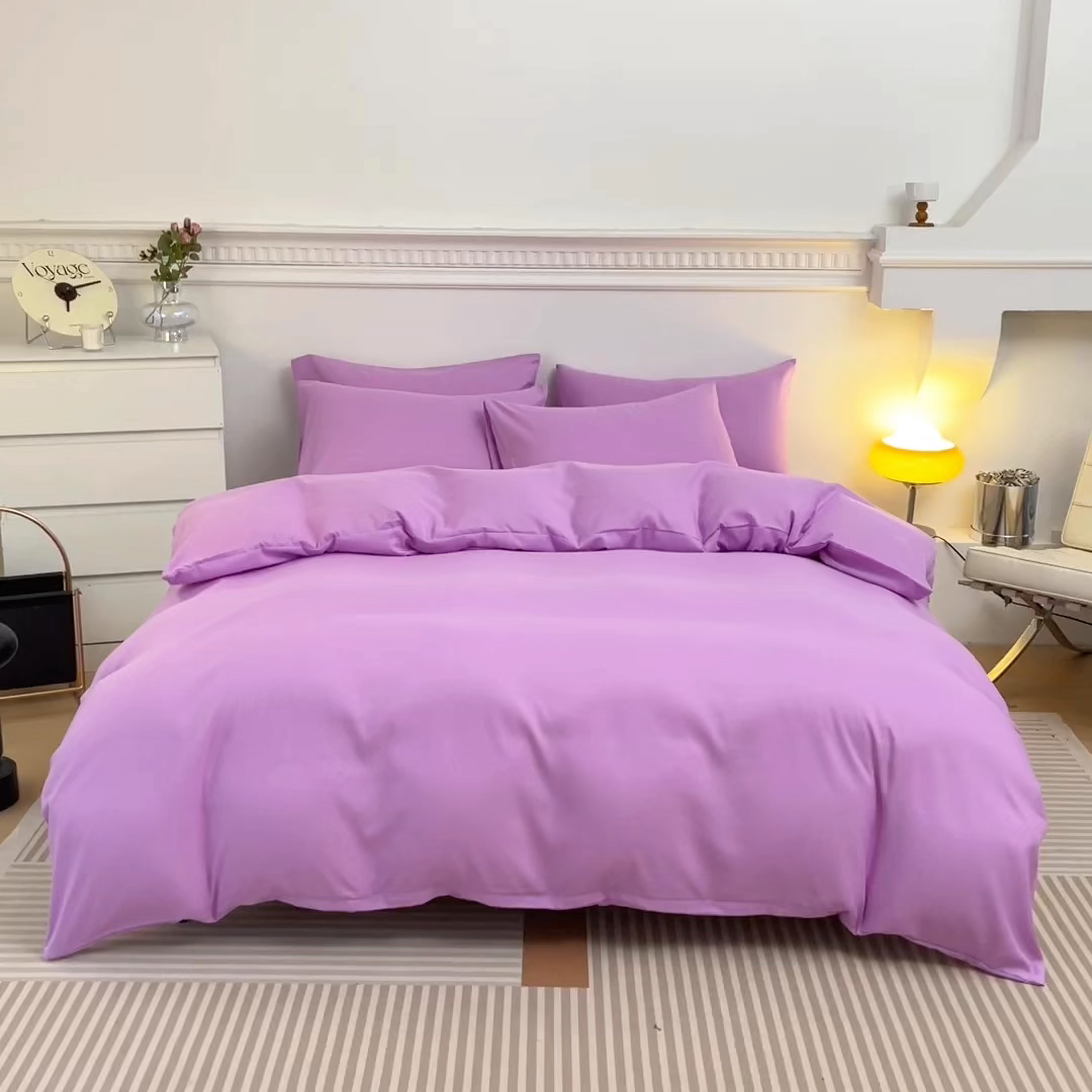 91家纺网 家纺一手货源 找家纺 莎臣豹 2026新款水洗棉磨毛印花简约风单品被套 丁香紫