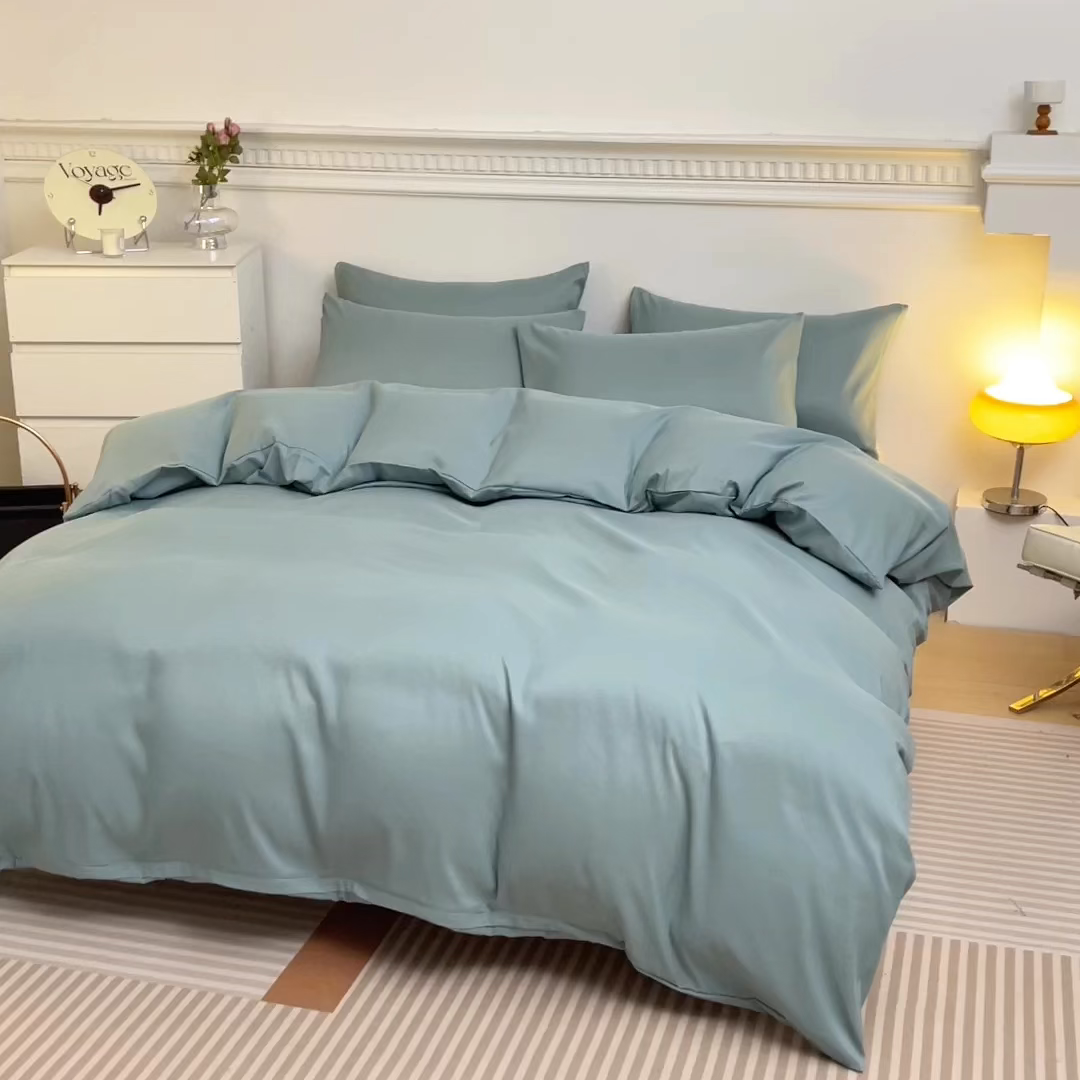 91家纺网 家纺一手货源 找家纺 莎臣豹 2026新款水洗棉磨毛印花简约风单品被套 豆绿