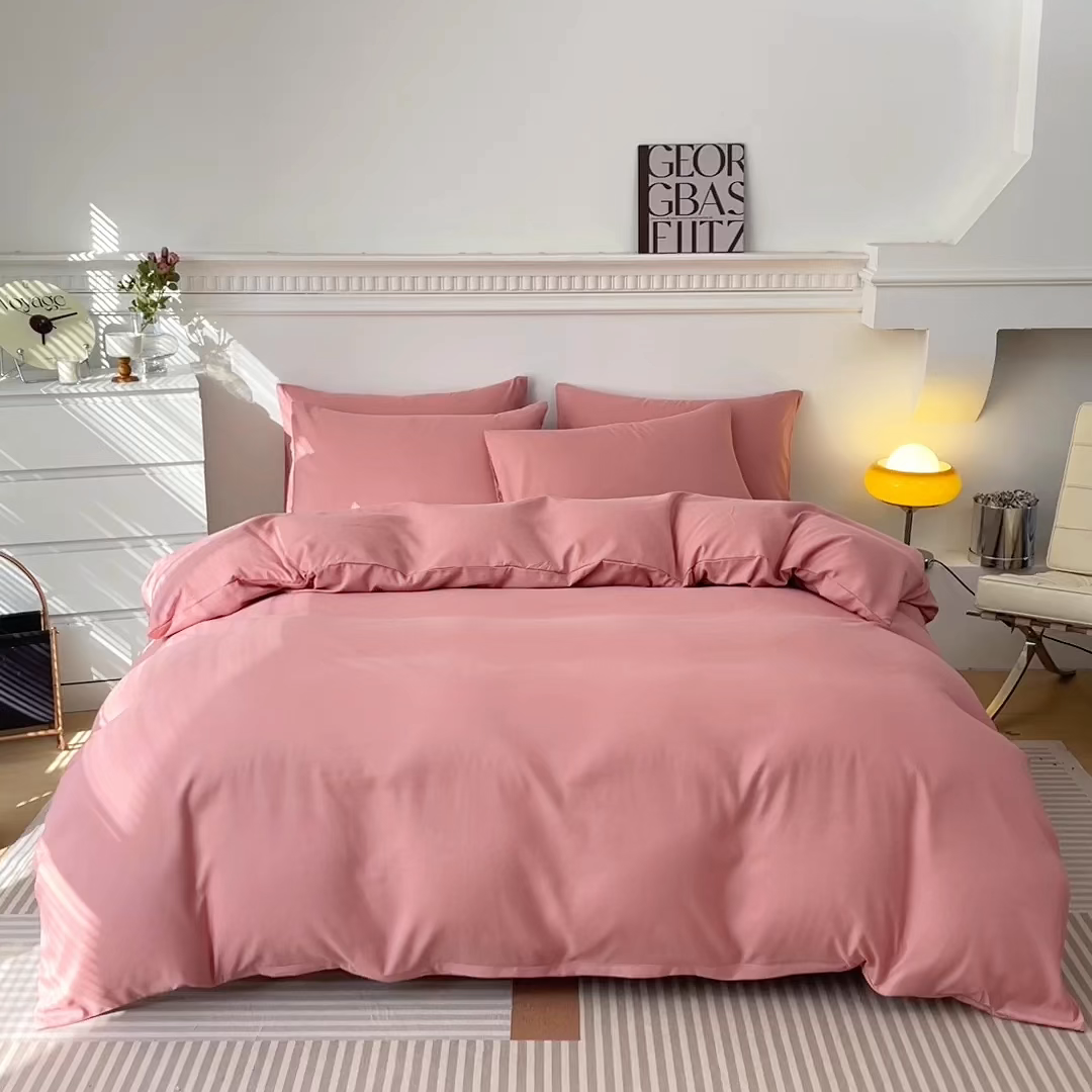 91家纺网 家纺一手货源 找家纺 莎臣豹 2026新款水洗棉磨毛印花简约风单品被套 甜豆沙