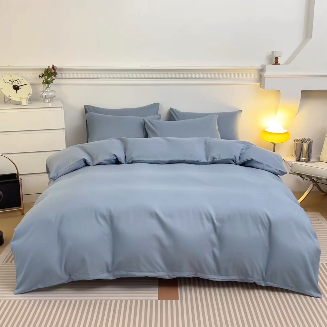 91家纺网 家纺一手货源 找家纺 莎臣豹 2026新款水洗棉磨毛印花简约风单品被套 雾霾蓝