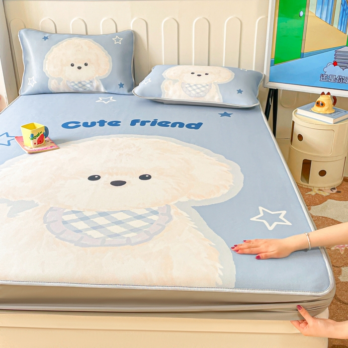 91家纺网 家纺一手货源 找家纺 （总）柒月家居 2026新款大版印花碳光冰丝席床笠款凉席