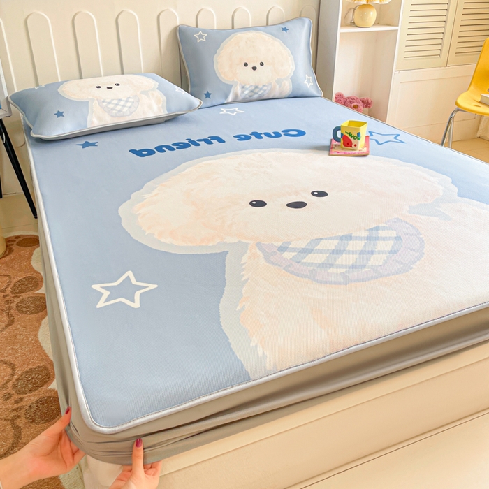 91家纺网 家纺一手货源 找家纺 （总）柒月家居 2026新款大版印花碳光冰丝席床笠款凉席