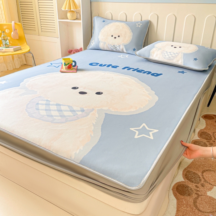 91家纺网 家纺一手货源 找家纺 （总）柒月家居 2026新款大版印花碳光冰丝席床笠款凉席