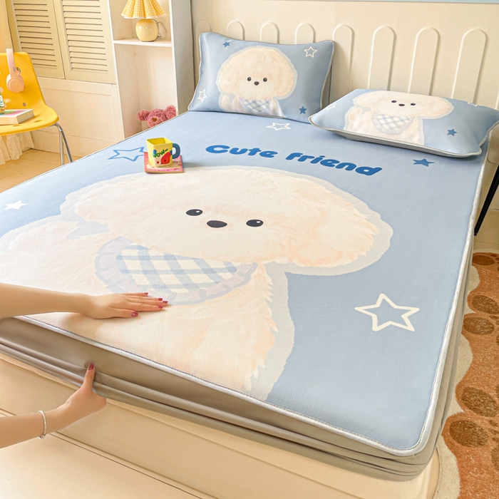 91家纺网 家纺一手货源 找家纺 （总）柒月家居 2026新款大版印花碳光冰丝席床笠款凉席