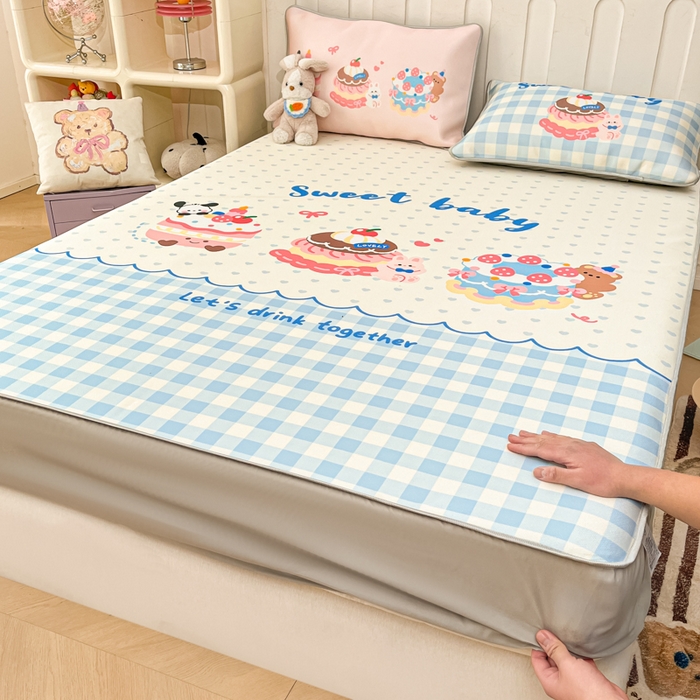 91家纺网 家纺一手货源 找家纺 （总）柒月家居 2026新款大版印花碳光冰丝席床笠款凉席