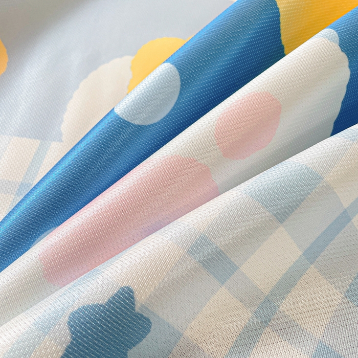 91家纺网 家纺一手货源 找家纺 柒月家居 2026新款大版印花碳光冰丝席床笠款凉席 床笠-茶茶蓝猫