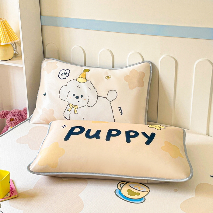 91家纺网 家纺一手货源 找家纺 柒月家居 2026新款大版印花碳光冰丝席床笠款凉席 床笠-卷卷白狗