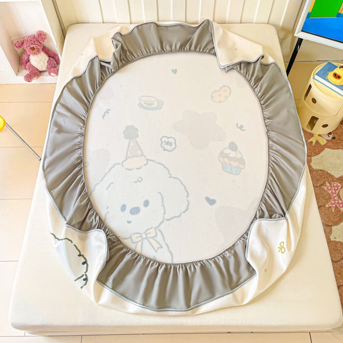 91家纺网 家纺一手货源 找家纺 柒月家居 2026新款大版印花碳光冰丝席床笠款凉席 床笠-卷卷白狗