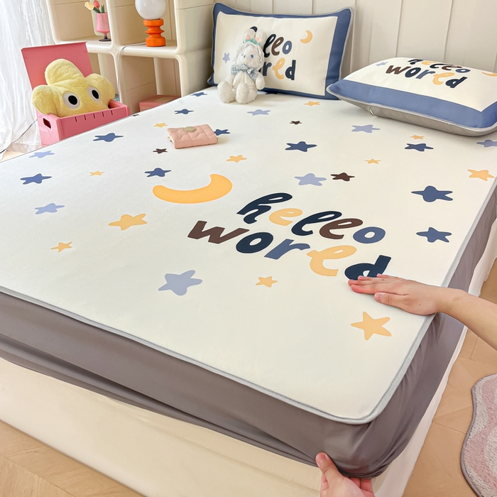 柒月家居 2026新款大版印花碳光冰丝席床笠款凉席 床笠-满天星辰