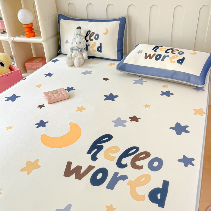 91家纺网 家纺一手货源 找家纺 柒月家居 2026新款大版印花碳光冰丝席床笠款凉席 床笠-满天星辰