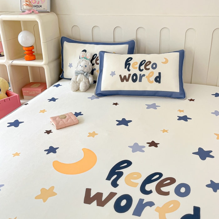 91家纺网 家纺一手货源 找家纺 柒月家居 2026新款大版印花碳光冰丝席床笠款凉席 床笠-满天星辰