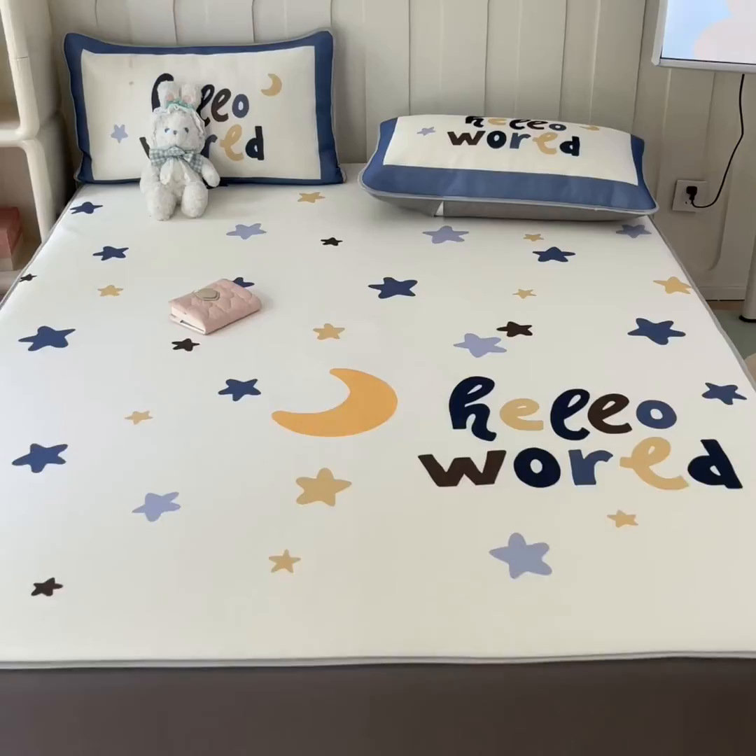 91家纺网 家纺一手货源 找家纺 柒月家居 2026新款大版印花碳光冰丝席床笠款凉席 床笠-满天星辰