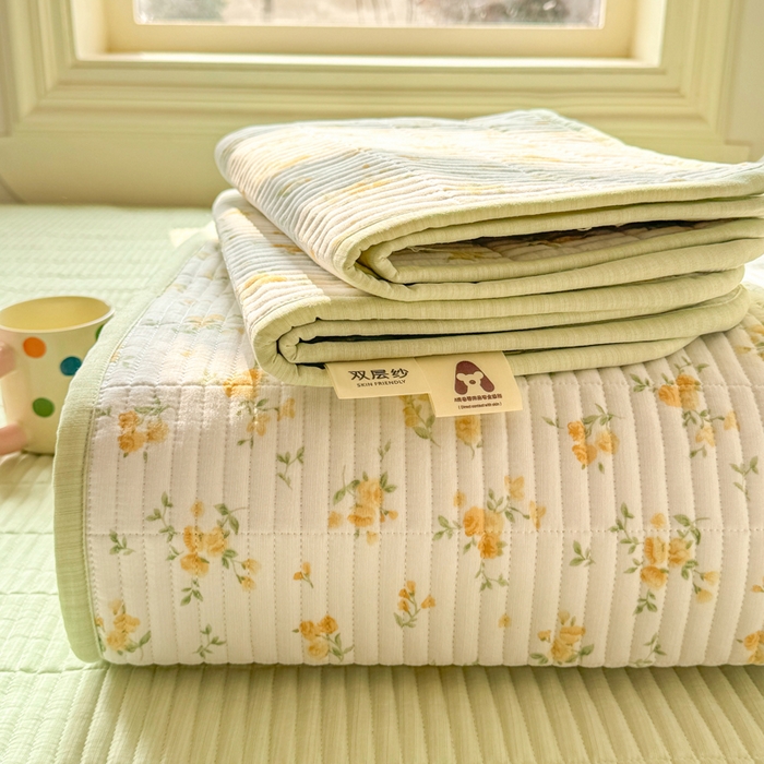 91家纺网 家纺一手货源 找家纺 晓时候 2026新款双层纱印花夏被床盖四件套新疆棉花被夏凉被空调被单夏被 安然入夏