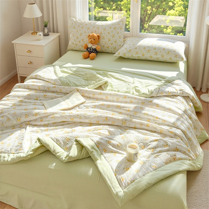 91家纺网 家纺一手货源 找家纺 晓时候 2026新款双层纱印花夏被床盖四件套新疆棉花被夏凉被空调被单夏被 安然入夏