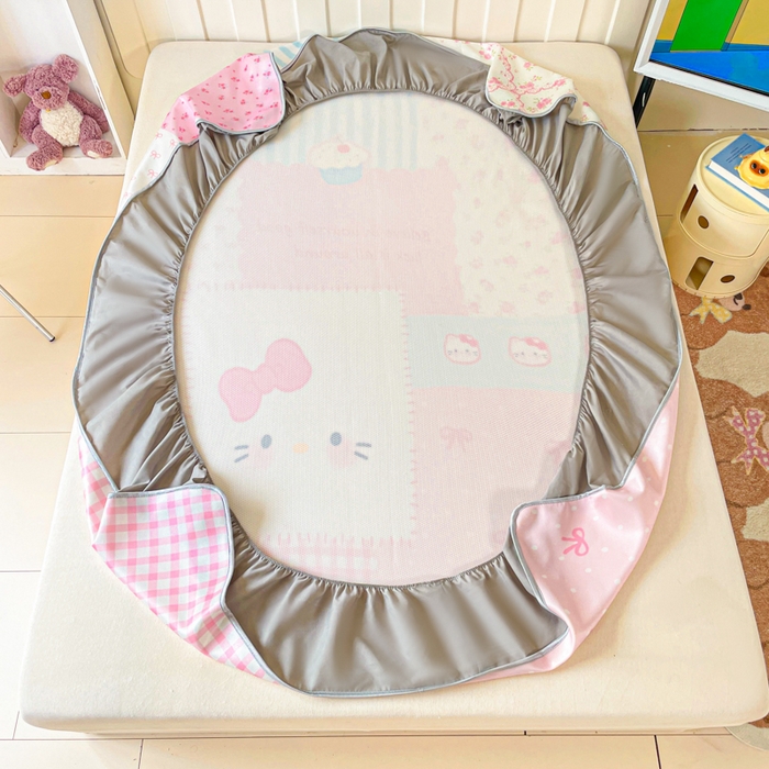 91家纺网 家纺一手货源 找家纺 柒月家居 2026新款大版印花碳光冰丝席床笠款凉席 床笠-猫猫小窝