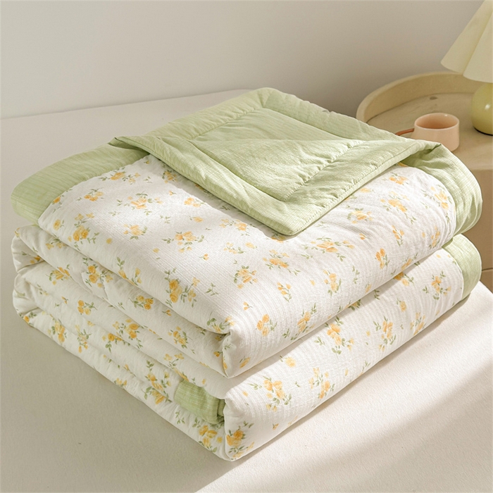 91家纺网 家纺一手货源 找家纺 晓时候 2026新款双层纱印花夏被床盖四件套新疆棉花被夏凉被空调被单夏被 安然入夏