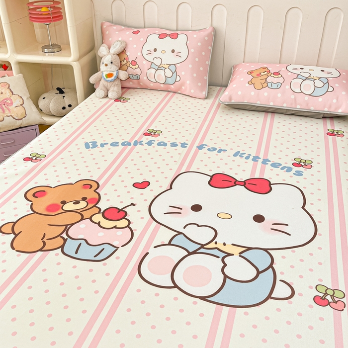 91家纺网 家纺一手货源 找家纺 柒月家居 2026新款大版印花碳光冰丝席床笠款凉席 床笠-猫咪伙伴