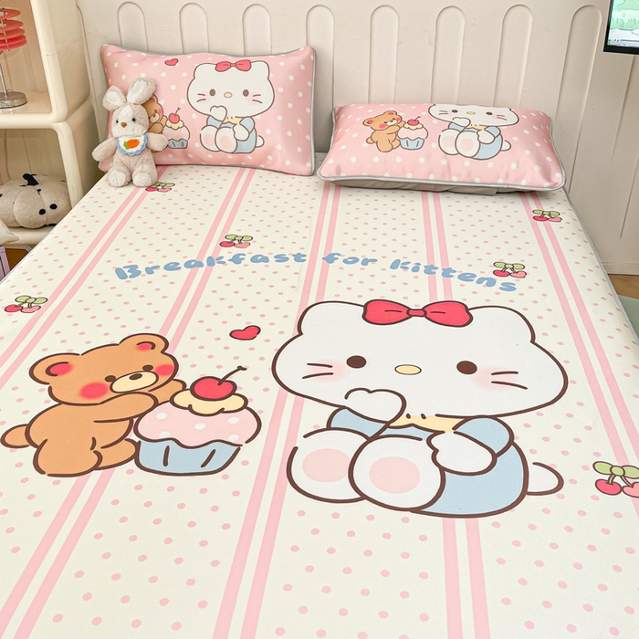 91家纺网 家纺一手货源 找家纺 柒月家居 2026新款大版印花碳光冰丝席床笠款凉席 床笠-猫咪伙伴