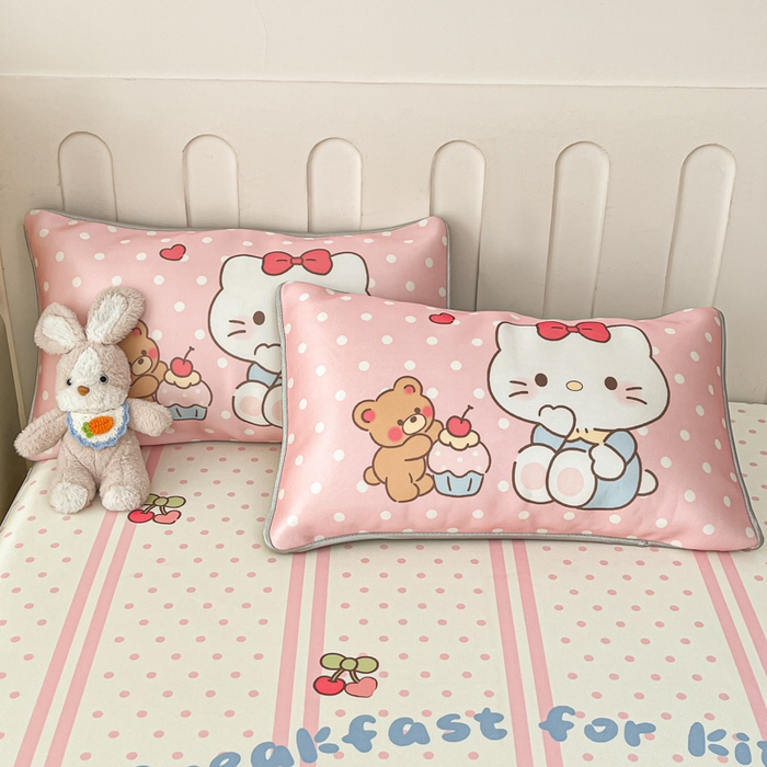 91家纺网 家纺一手货源 找家纺 柒月家居 2026新款大版印花碳光冰丝席床笠款凉席 床笠-猫咪伙伴