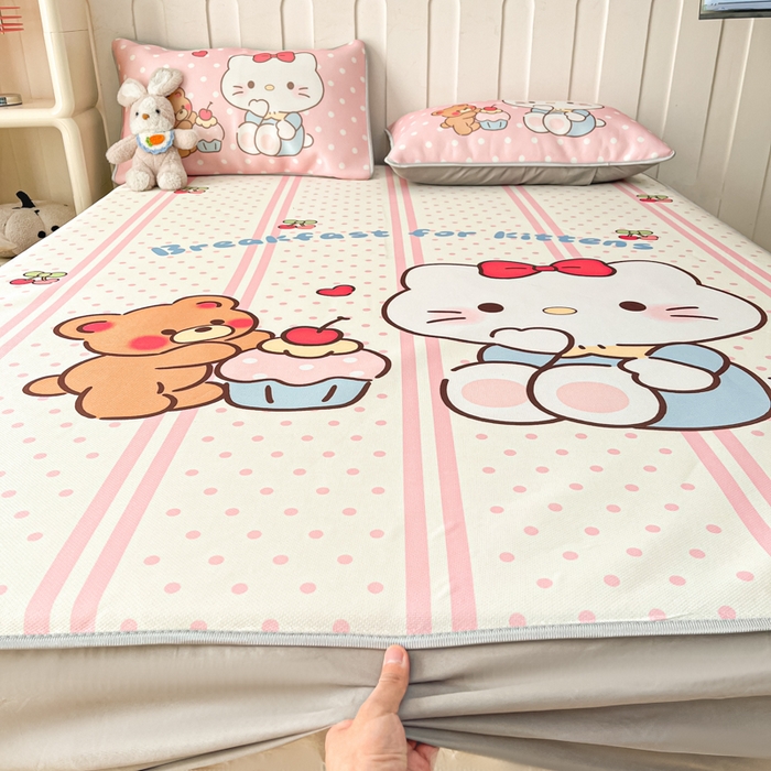 91家纺网 家纺一手货源 找家纺 柒月家居 2026新款大版印花碳光冰丝席床笠款凉席 床笠-猫咪伙伴