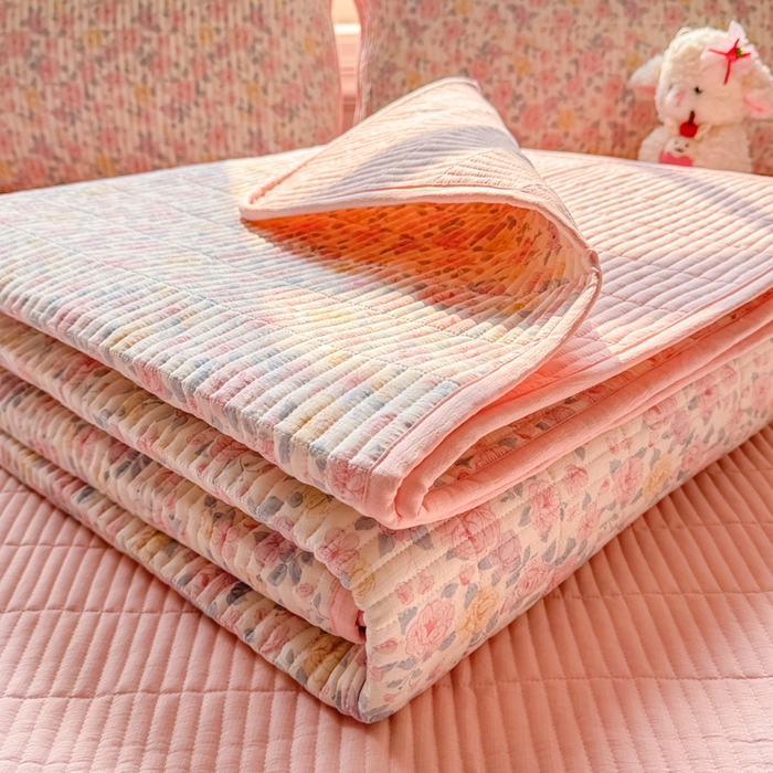 91家纺网 家纺一手货源 找家纺 晓时候 2026新款双层纱印花夏被床盖四件套新疆棉花被夏凉被空调被单夏被 繁花