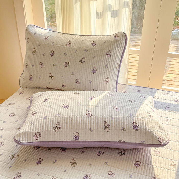 91家纺网 家纺一手货源 找家纺 晓时候 2026新款双层纱印花夏被床盖四件套新疆棉花被夏凉被空调被单夏被 花间兔