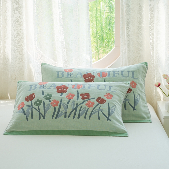 91家纺网 家纺一手货源 找家纺 （总）棠薇家纺 2026新款A类加厚八层纯棉纱布小清新枕巾,花束咖边,时尚圆点,小花绿,小文艺粉,小文艺绿