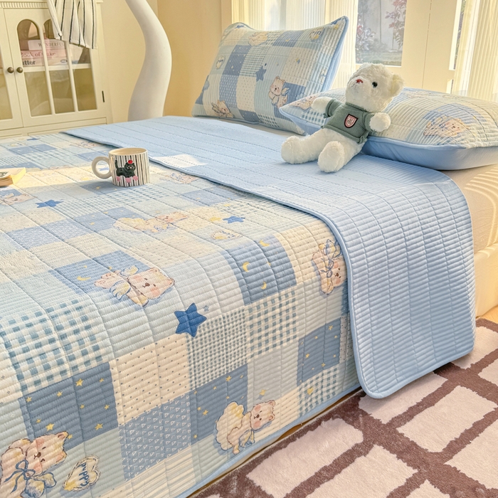 91家纺网 家纺一手货源 找家纺 晓时候 2026新款双层纱印花夏被床盖四件套新疆棉花被夏凉被空调被单夏被 蓝色泡芙狗