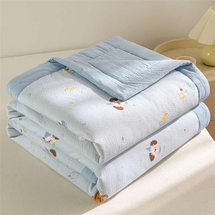 91家纺网 家纺一手货源 找家纺 晓时候 2026新款双层纱印花夏被床盖四件套新疆棉花被夏凉被空调被单夏被 萌宠派对