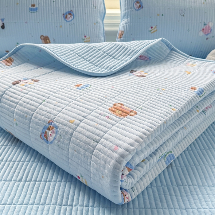 91家纺网 家纺一手货源 找家纺 晓时候 2026新款双层纱印花夏被床盖四件套新疆棉花被夏凉被空调被单夏被 萌宠派对