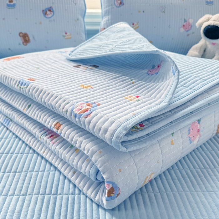 91家纺网 家纺一手货源 找家纺 晓时候 2026新款双层纱印花夏被床盖四件套新疆棉花被夏凉被空调被单夏被 萌宠派对