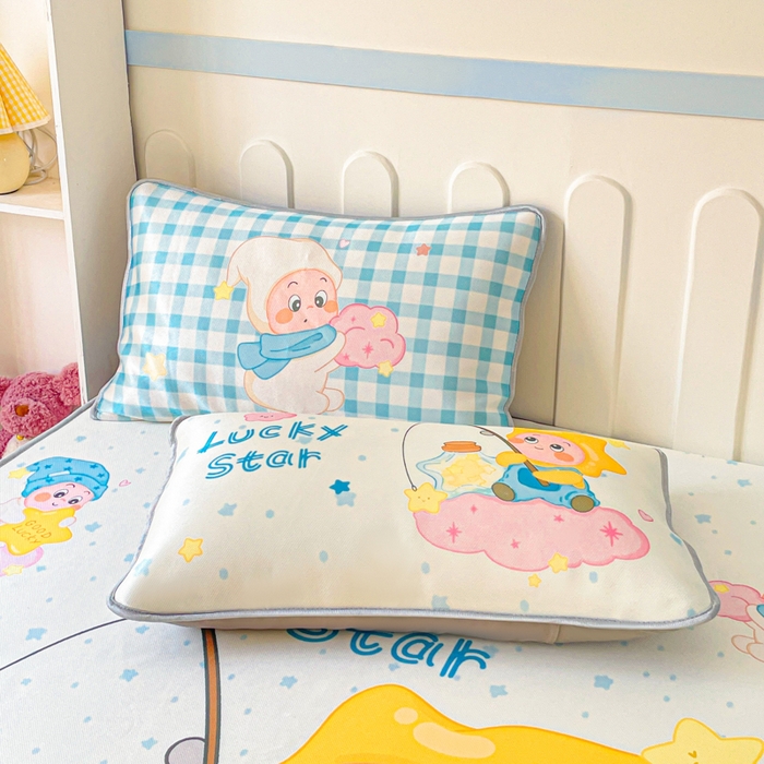 91家纺网 家纺一手货源 找家纺 柒月家居 2026新款大版印花碳光冰丝席床笠款凉席 床笠-星星之愿