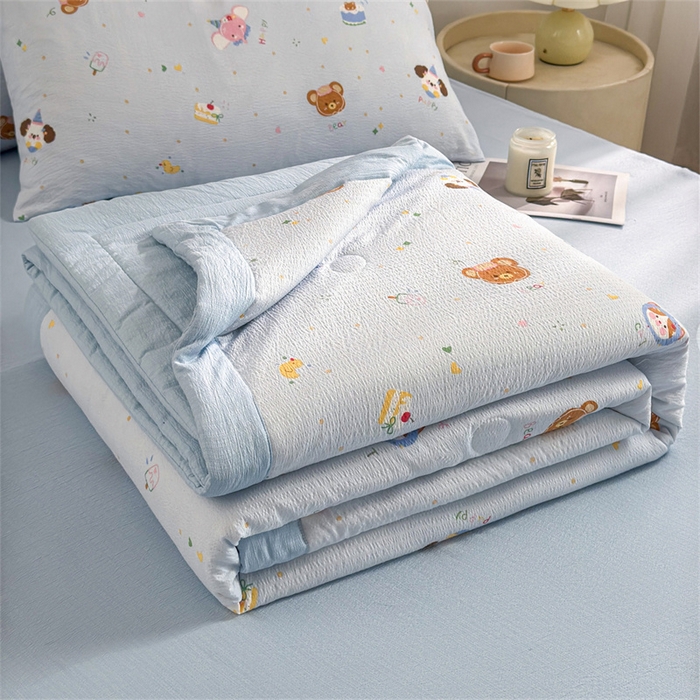 91家纺网 家纺一手货源 找家纺 晓时候 2026新款双层纱印花夏被床盖四件套新疆棉花被夏凉被空调被单夏被 萌宠派对