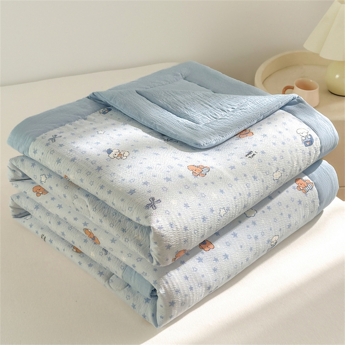 91家纺网 家纺一手货源 找家纺 晓时候 2026新款双层纱印花夏被床盖四件套新疆棉花被夏凉被空调被单夏被 俏皮狗