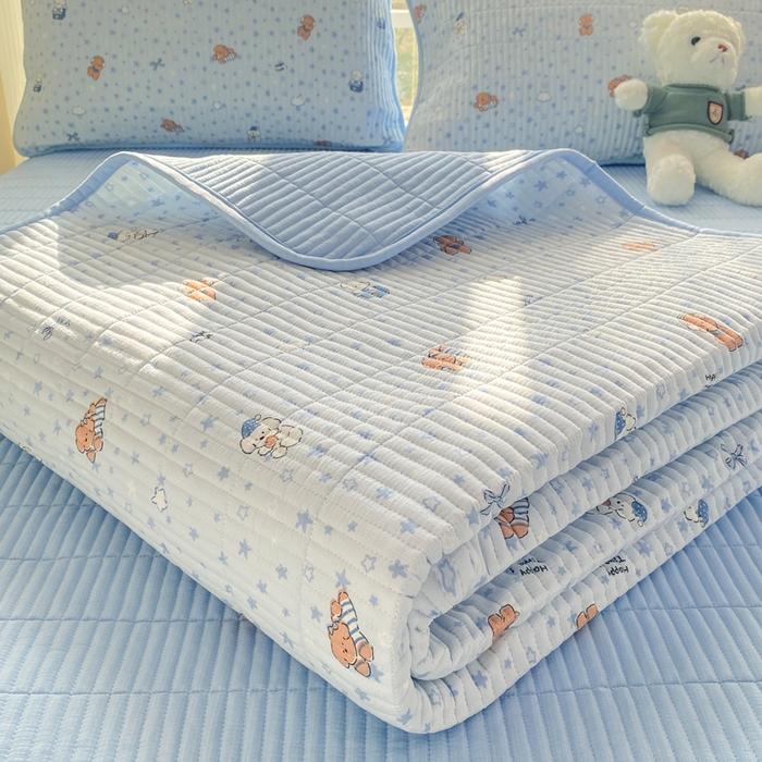 91家纺网 家纺一手货源 找家纺 晓时候 2026新款双层纱印花夏被床盖四件套新疆棉花被夏凉被空调被单夏被 俏皮狗