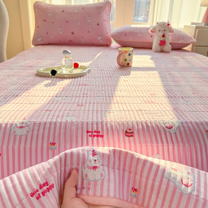 91家纺网 家纺一手货源 找家纺 晓时候 2026新款双层纱印花夏被床盖四件套新疆棉花被夏凉被空调被单夏被 甜甜西高地