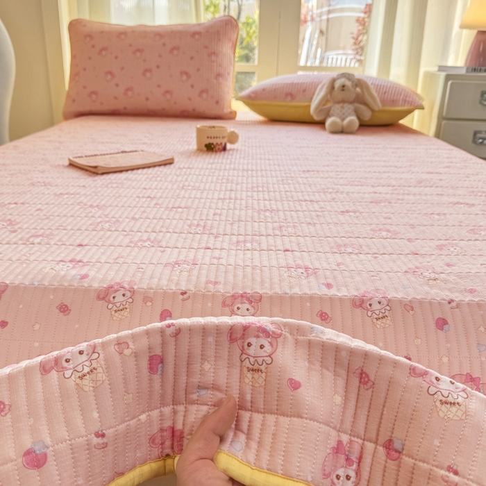 91家纺网 家纺一手货源 找家纺 晓时候 2026新款双层纱印花夏被床盖四件套新疆棉花被夏凉被空调被单夏被 甜心女孩