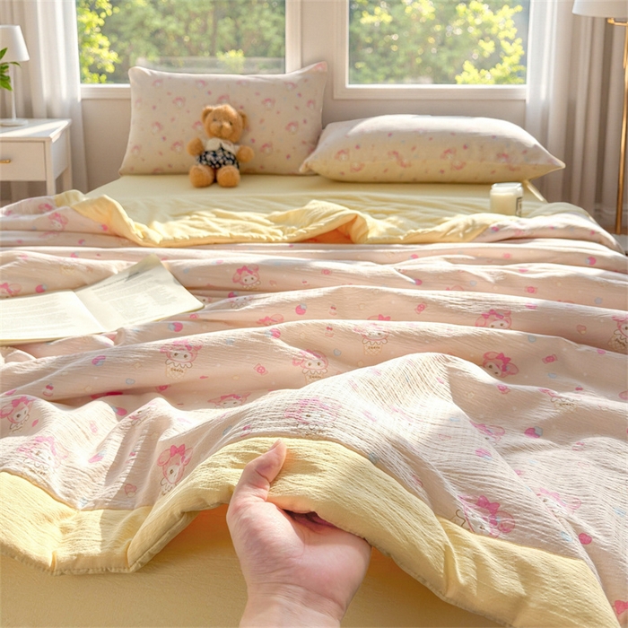 91家纺网 家纺一手货源 找家纺 晓时候 2026新款双层纱印花夏被床盖四件套新疆棉花被夏凉被空调被单夏被 甜心女孩