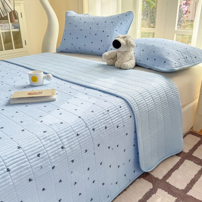 91家纺网 家纺一手货源 找家纺 晓时候 2026新款双层纱印花夏被床盖四件套新疆棉花被夏凉被空调被单夏被 小确幸